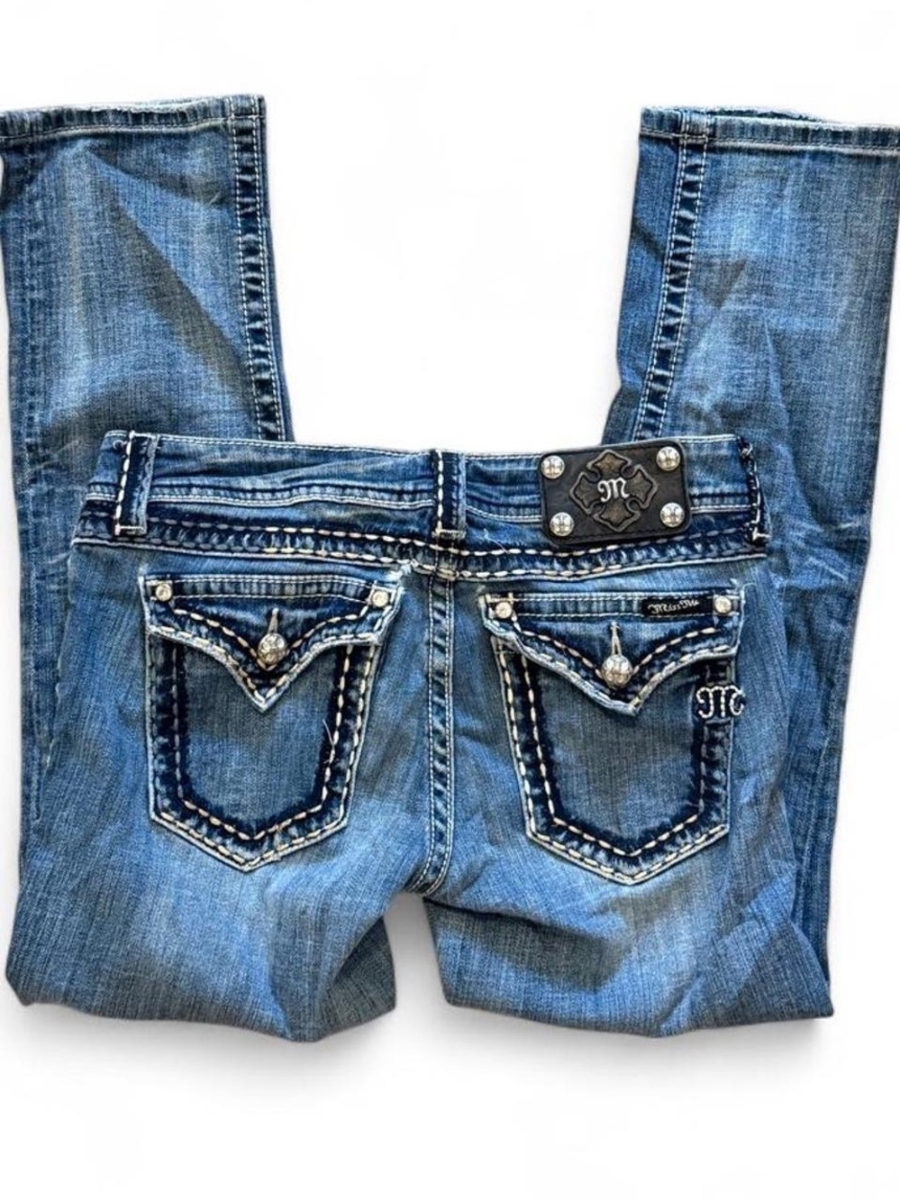 Miss Me Low Rise Y2K McBling Embellished Cropped Jeans Size 29x24 Rhinestone
